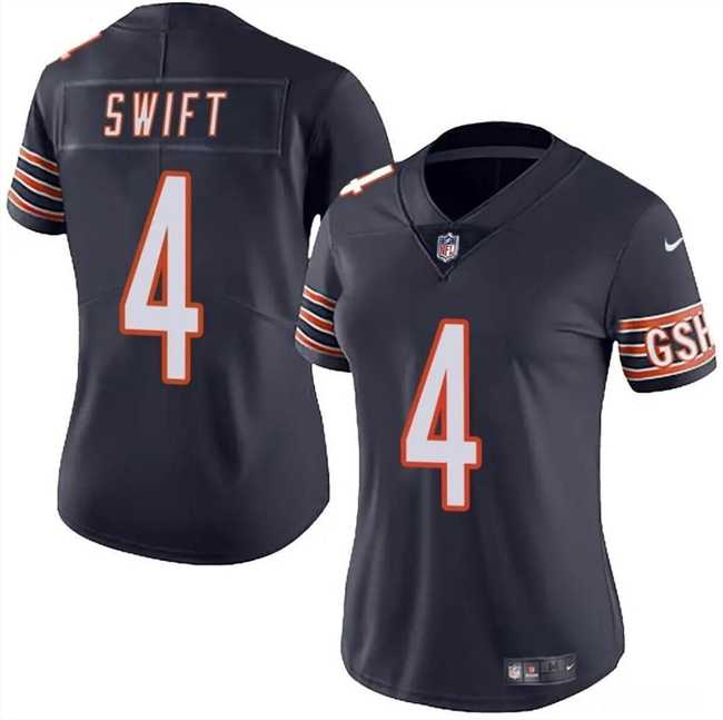 Women%27s Chicago Bears #4 D%27Andre Swift Navy 2024 Vapor Stitched Jersey Dzhi->women nfl jersey->Women Jersey